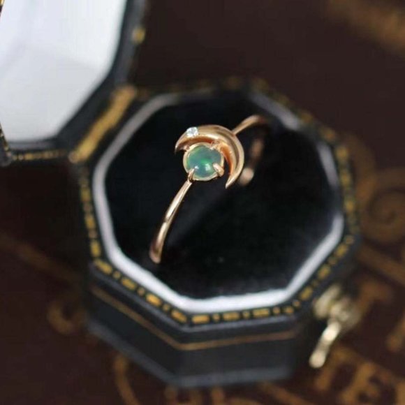 Gold Vermeil 14K Gold Layered over Sterling  Silver Crescent Opal Moon Open Ring - Picture 4 of 5